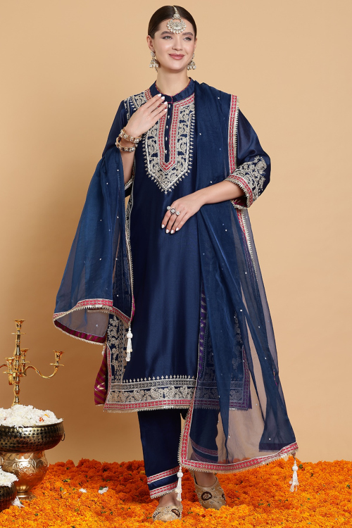 GUSTAKHIYAN – Shahi Andaz Royal Blue Long Choga Set