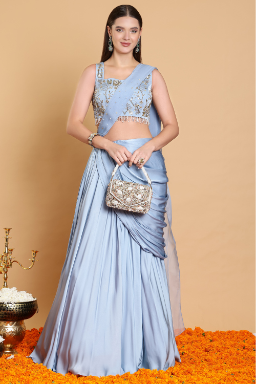 GUSTAKHIYAN – Neelam-E-Khaas Powder Blue Embellished Saree