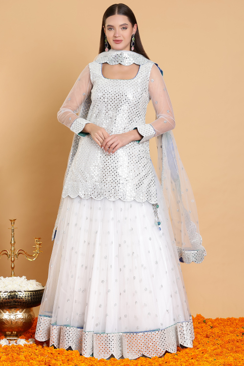 GUSTAKHIYAN – Noor-E-Sheesha Ivory Reflective Mirror Lehenga Choli