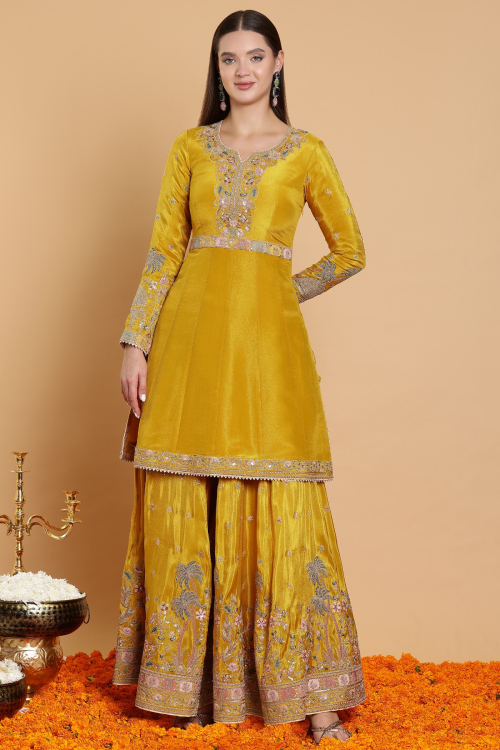 GUSTAKHIYAN – Heer-E-Gul Mustard Yellow Heritage Sharara Set