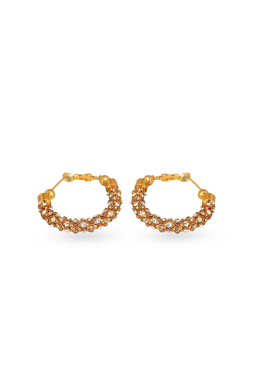 Elegant Gold Stone Work Hoop Earrings with Gold-Plated Design