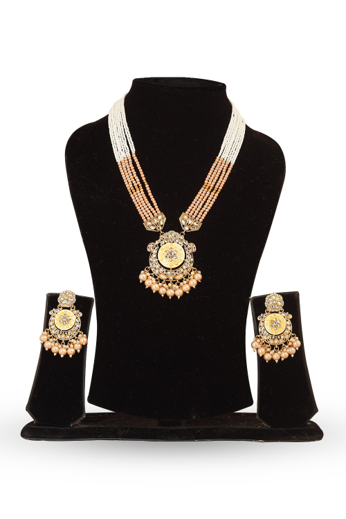 Layered Beaded Necklace Set with Coin Pendant & Pearls