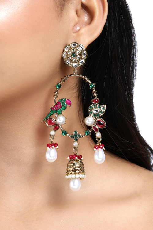 Gold Stone Earrings For Festival 