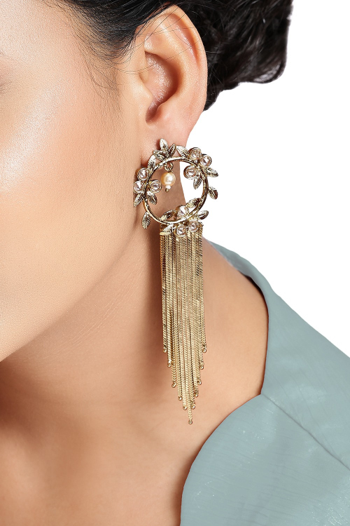 Gold Modern Earrings With Stone Work