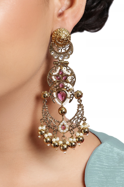 Dark Pink Traditional Earrings For Weddings