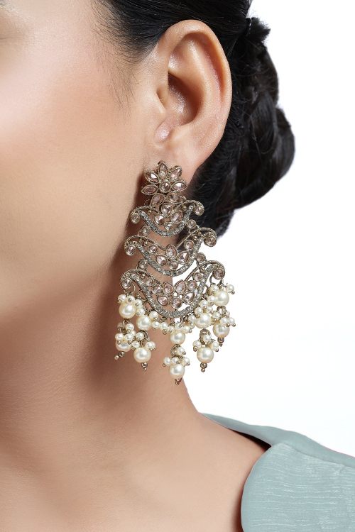 Gold Plated Stone Embellished Rose Gold Stunning Earrings