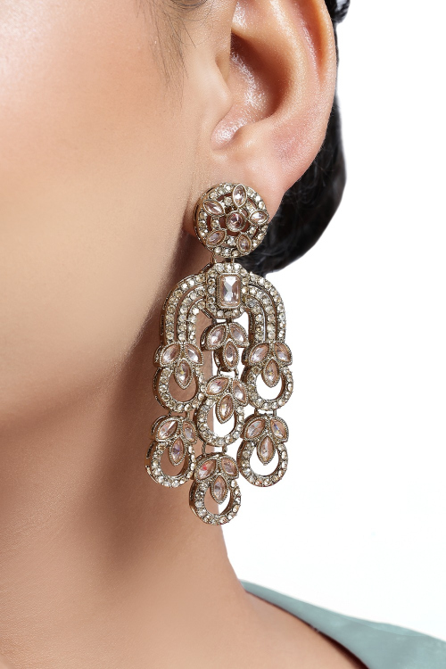 Elegant Stone Embellished Earrings In Rose Gold