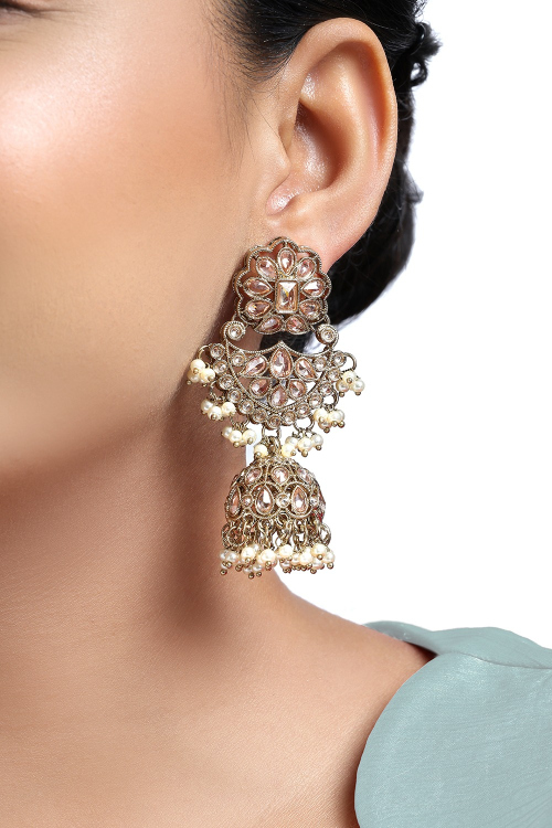 Gold Traditional Bead Earrings For Festival 