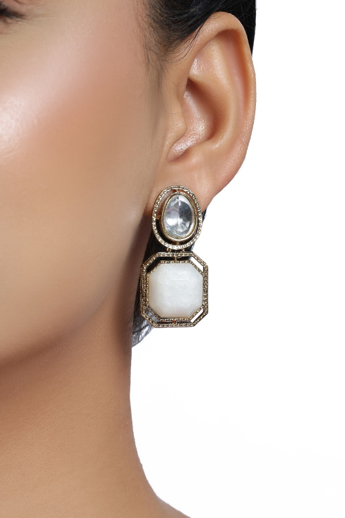 Off White Modern Earrings For Festival 