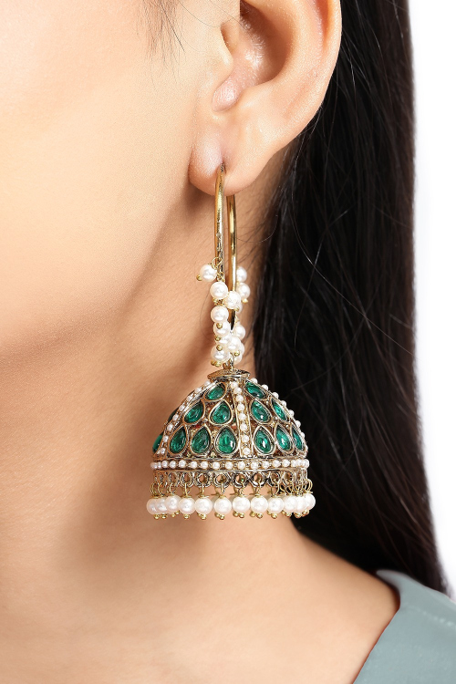 Emerald Green Gold Plated Earrings For Mehndi 