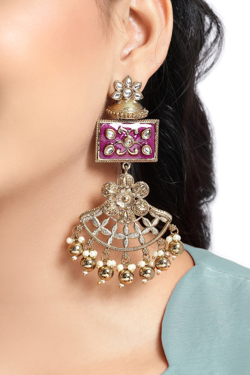 Dark Pink Meena Earrings For Festival 