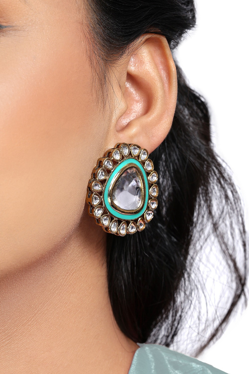 Seafoam Green Modern Kundan Earrings For Mehndi