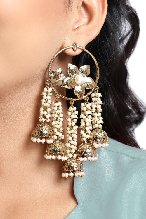 Gold Traditional Earrings With Gold Plated Work 
