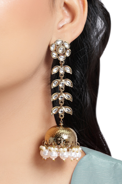 Gold Kundan Earrings For Festival 