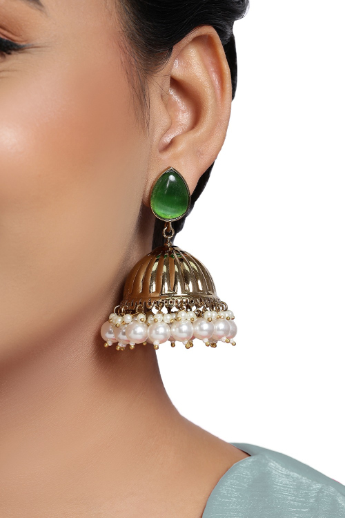 Dark Green Gold Plated Earrings For Festival 