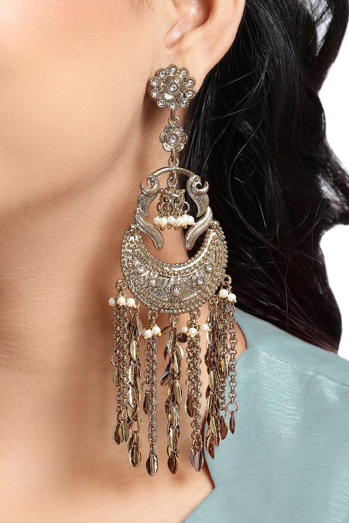 Gold Modern Pearl Earrings For Festival