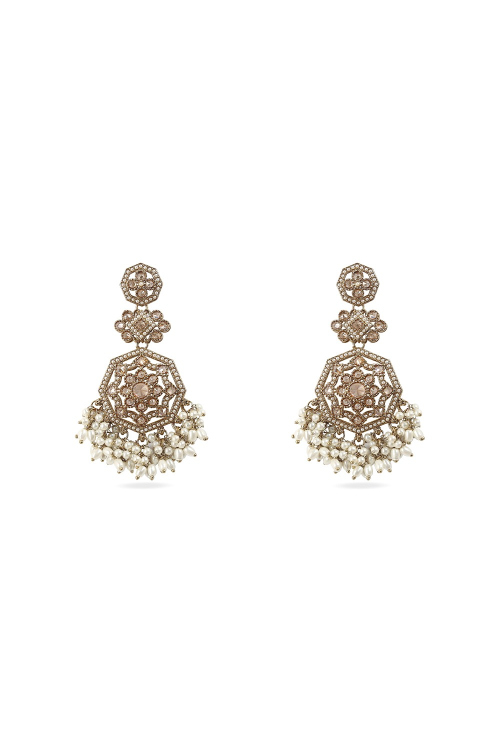 Gold Stone Dangle Earrings With Gold-Plated Finish