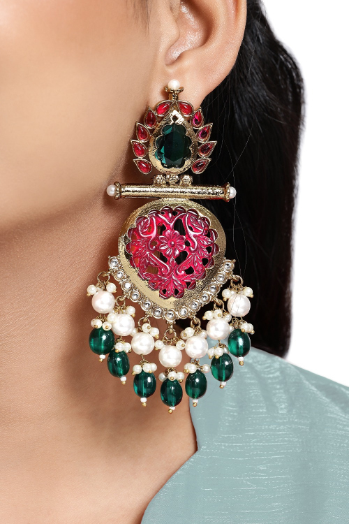 Multi Color Earrings With Stone Work