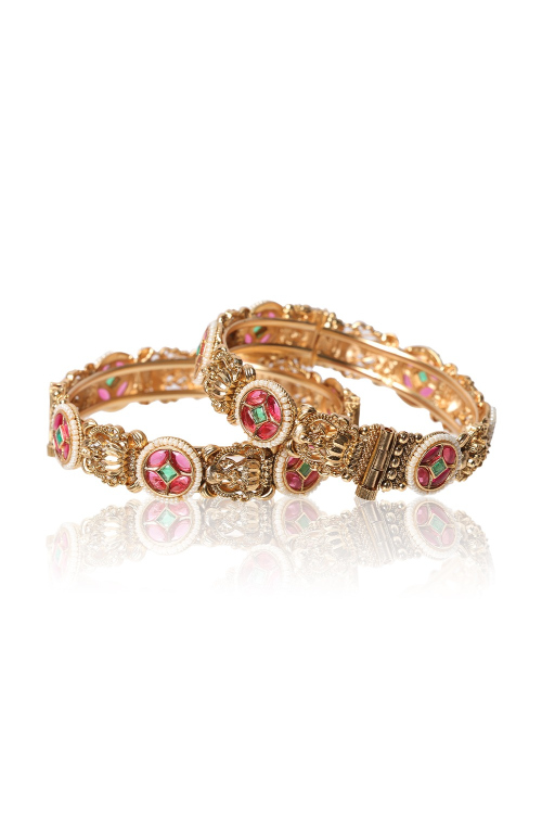Luxurious Gold Bangles Enhanced With Vibrant Stones