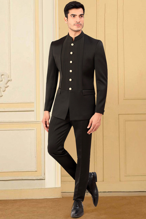 Army Green Terry Rayon Plain Jodhpuri Style Men's Suit