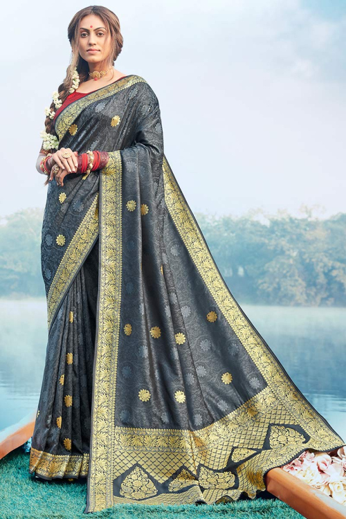 Art Silk Steel Grey Traditional Indian Saree