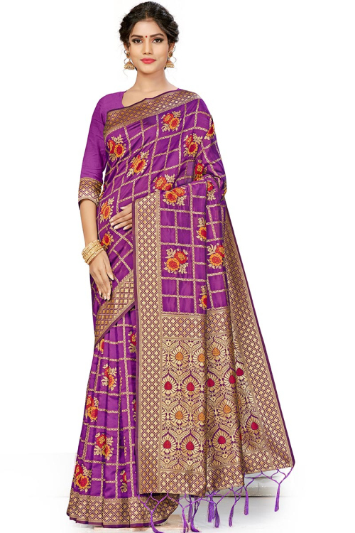 Banarasi Silk Wedding Wear Saree In Purple Color