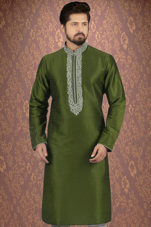 Banglori Silk Kurta In Mehndi Green Colour