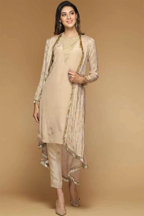 Silk Nude Pink Wedding Trouser Suit with jacket