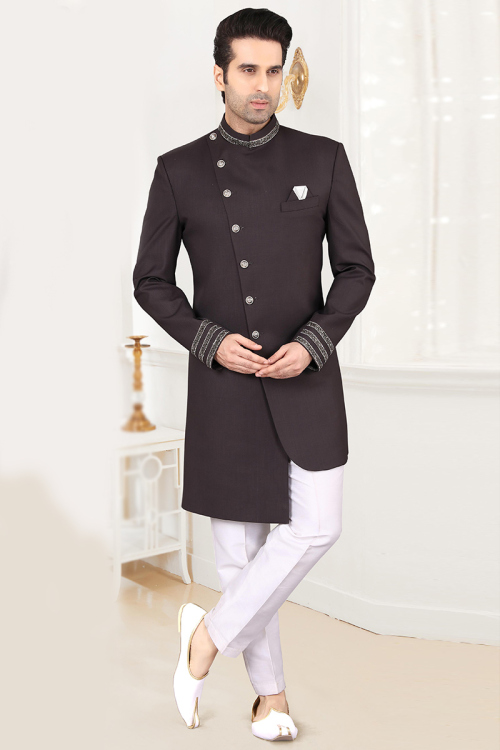 Black Art Silk Embroidered Men Sherwani