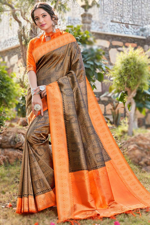 Black Banarasi Silk Indian Woven Zari Saree