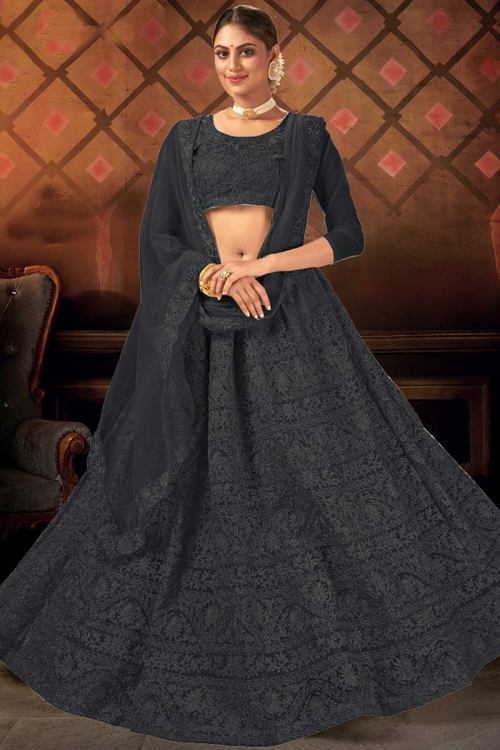 Black Embroidered Net Lehenga