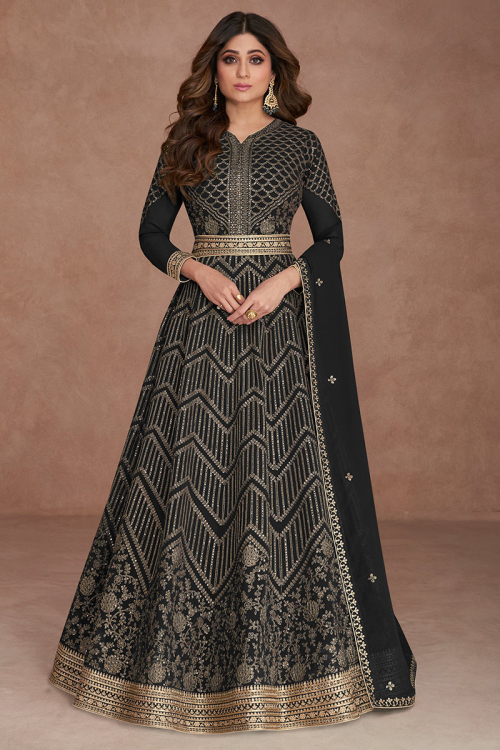 Georgette Black Lace Embroidered Anarkali Suit for Wedding Party