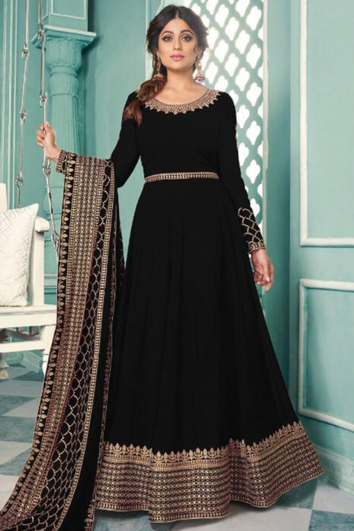 Black Georgette Embroidered Wedding Anarkali Suit