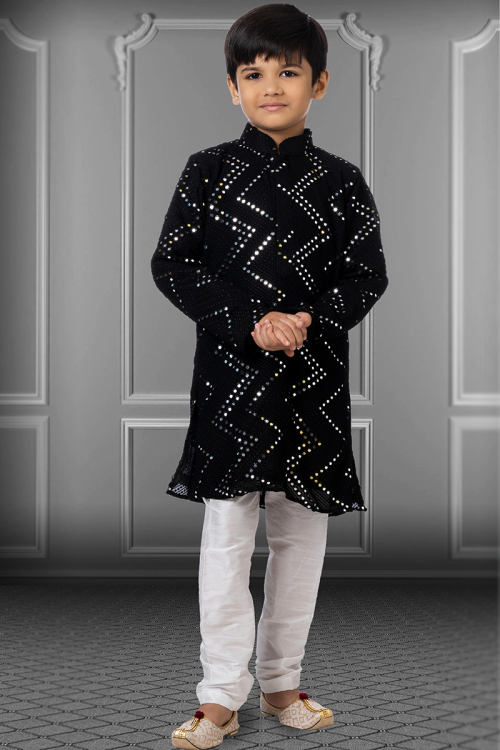Black Georgette Embroidered kid's Kurta churidar