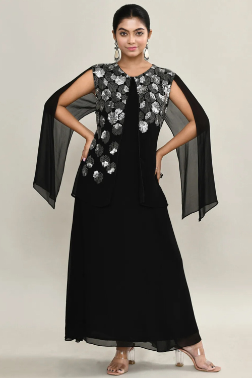 Black Georgette Kurti with Sequins Work for Wedding Party