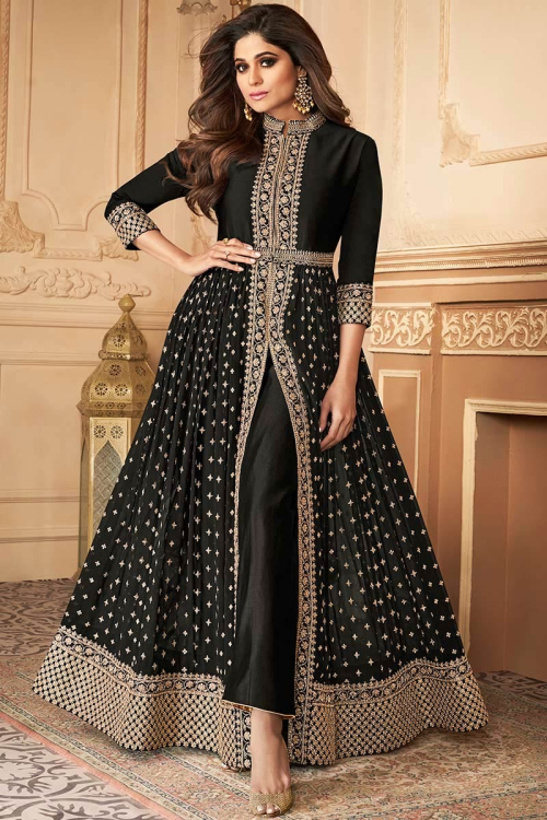 Black Georgette Wedding Party Wear Anarkali Suit