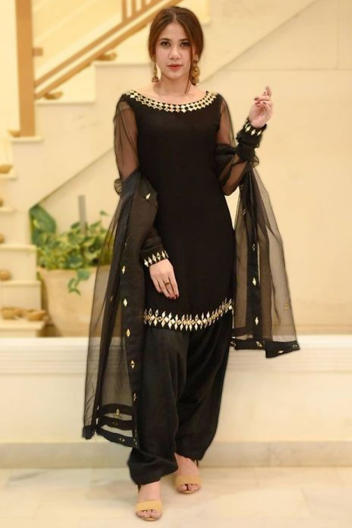 Black Net Embroidered Straight Cut Pakistani Patiala Salwar Suit