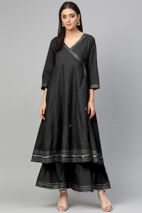 Black Rayon Angrakha Style Kurti