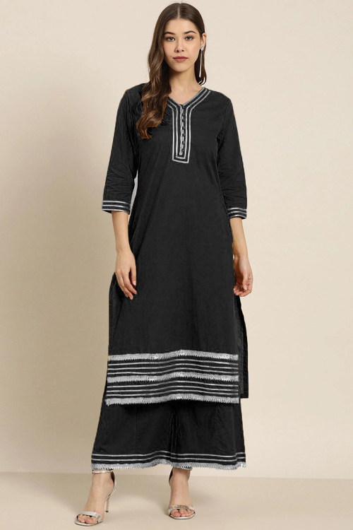 Kurti in Black Rayon for Party Wear with Gota Patti embroidery