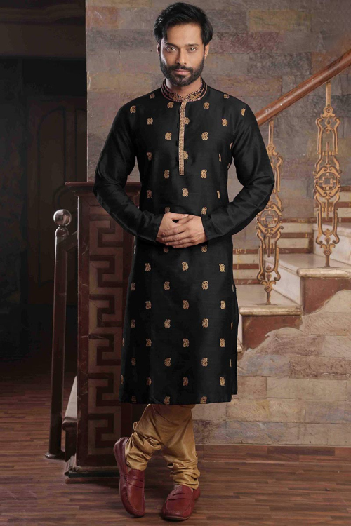 Men Kurta Pajama in Dupion Silk Light Grey for Party 