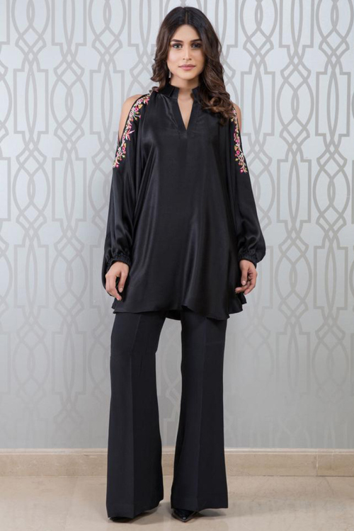 Black Florida Silk Embroidered Party Wear Pakistani Trouser Salwar Suit