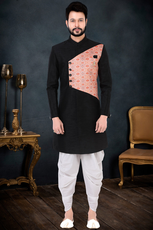 Black Silk Indo Western Men Sherwani