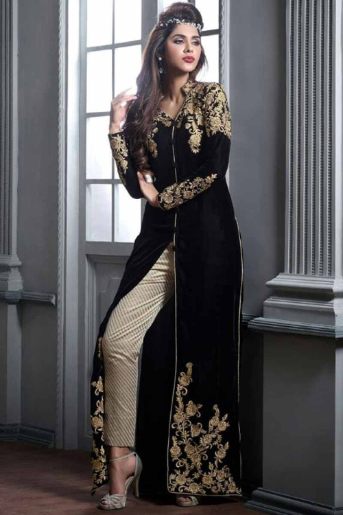 Velvet Black Straight Pant Suit