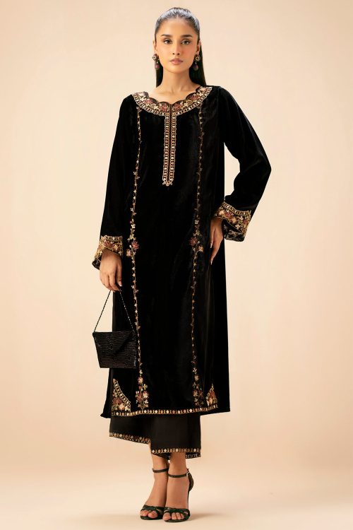 Black Velvet Resham Thread Embroidered Trouser Suit for Wedding Wear