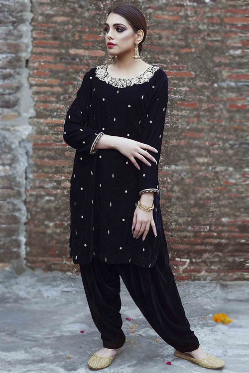 Black Velvet Straight Cut Patiala Suit