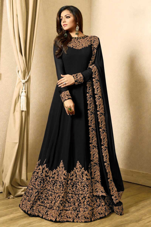 Black Embroidered Anarkali Suit with Handwork Dupatta