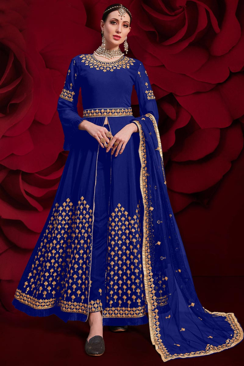 Blue Georgette Long Wedding Wear Anarkali Suit