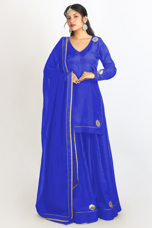 Royal Blue Soft Silk Embroidered Flared Style Lehenga