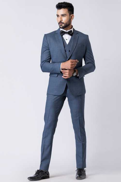 Bluish Grey Men&#039;s Polyester Tuxedo Suit