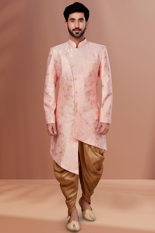 Blush Pink Jacquard Woven Zari Men's Sherwani